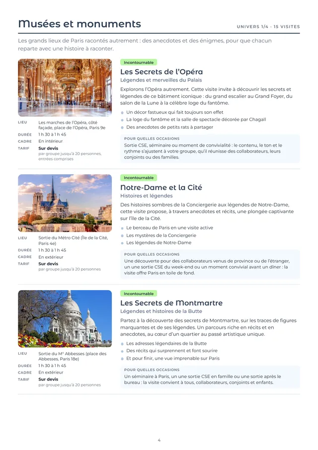 Brochure groupes : première page de l'univers Musées et monuments
